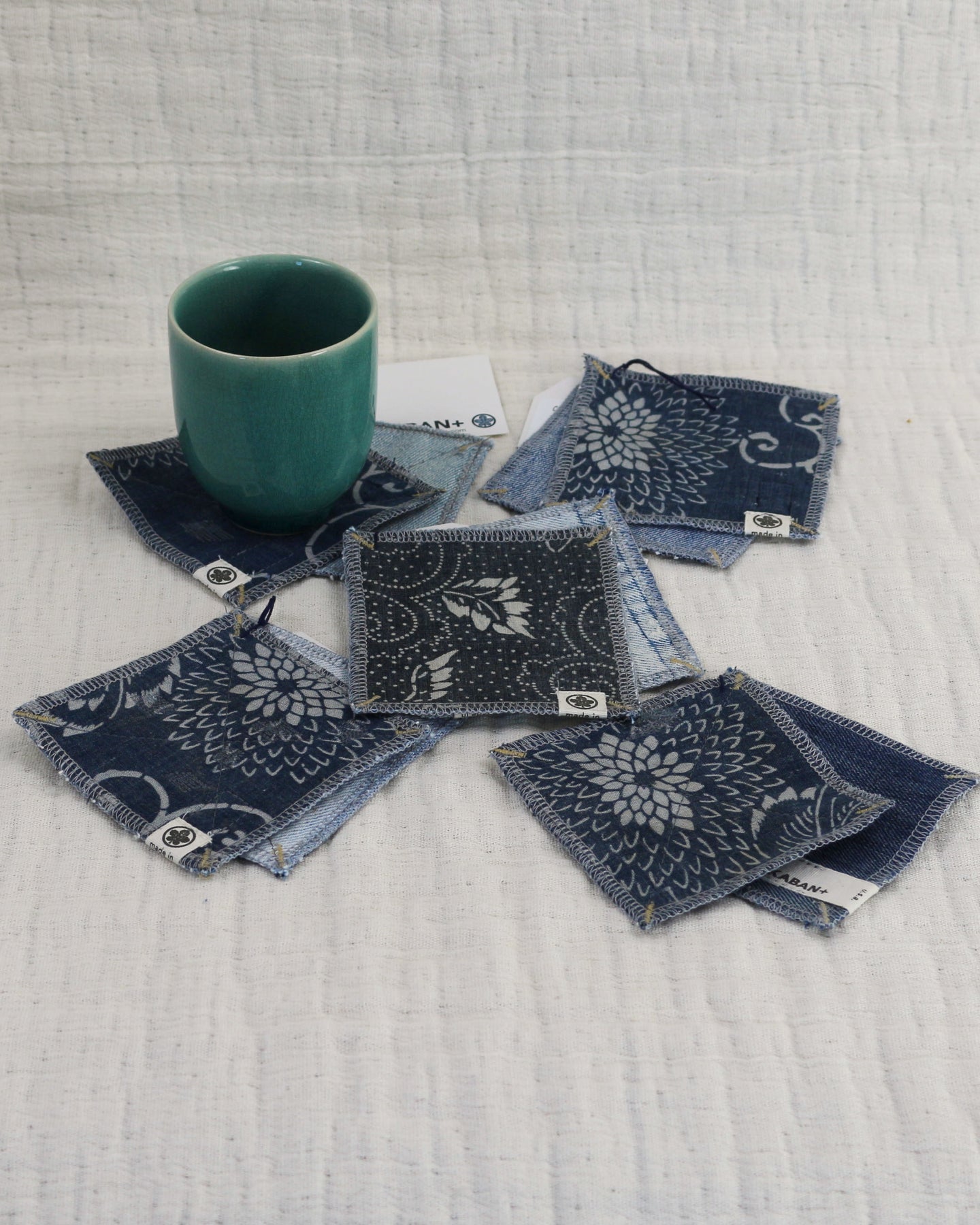 Japanese boro textile with  Upcycled Denim Coasters-Set of 2🍵