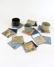 Load image into Gallery viewer, Japanese Silk Obi Coaster with  Upcycled Denim back-  Set of 2 🍵
