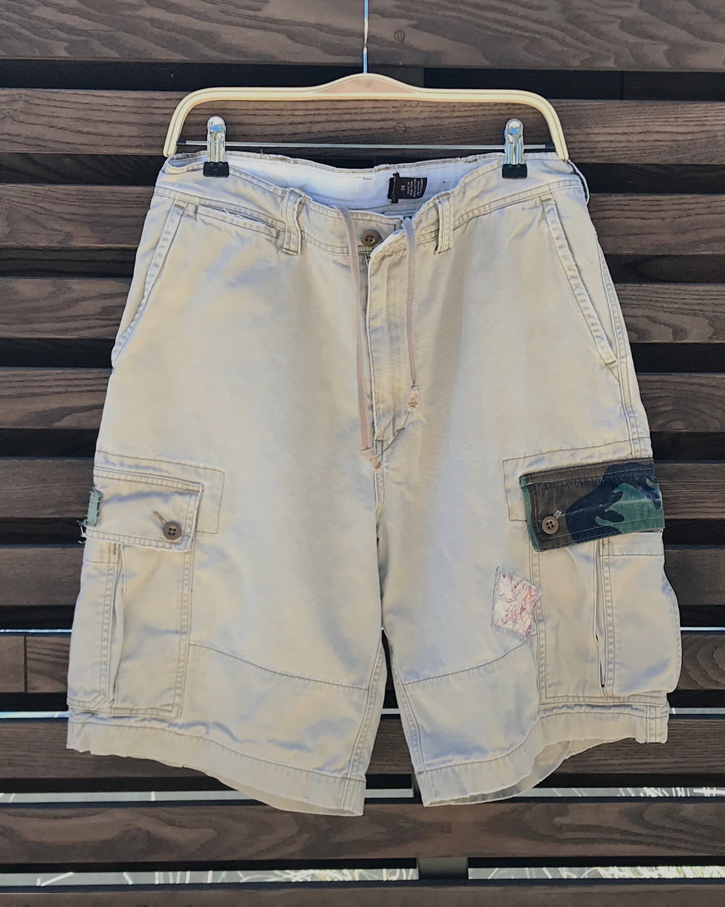 Up-cycled Cargo shorts with Camo Flap_Waist 34