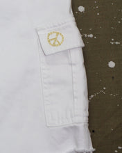 Load image into Gallery viewer, Peace ☮️ White Denim Cargo Cut Off Long Shorts
