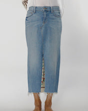 Load image into Gallery viewer, Jean Pencil Skirt with scarf inserted!_Waist 25&quot;/XS
