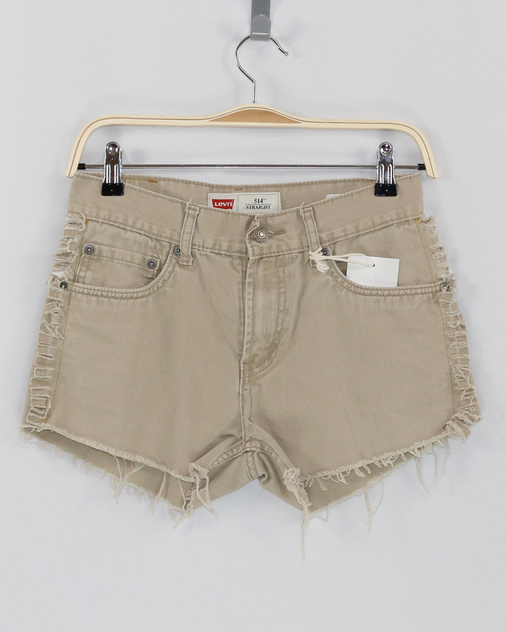 Topanga Side Frayed Cutoff Khaki Denim Shorts